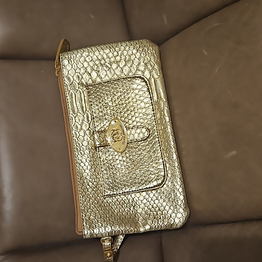 Sharif Gold Textured Wristlet Clutch Like New
